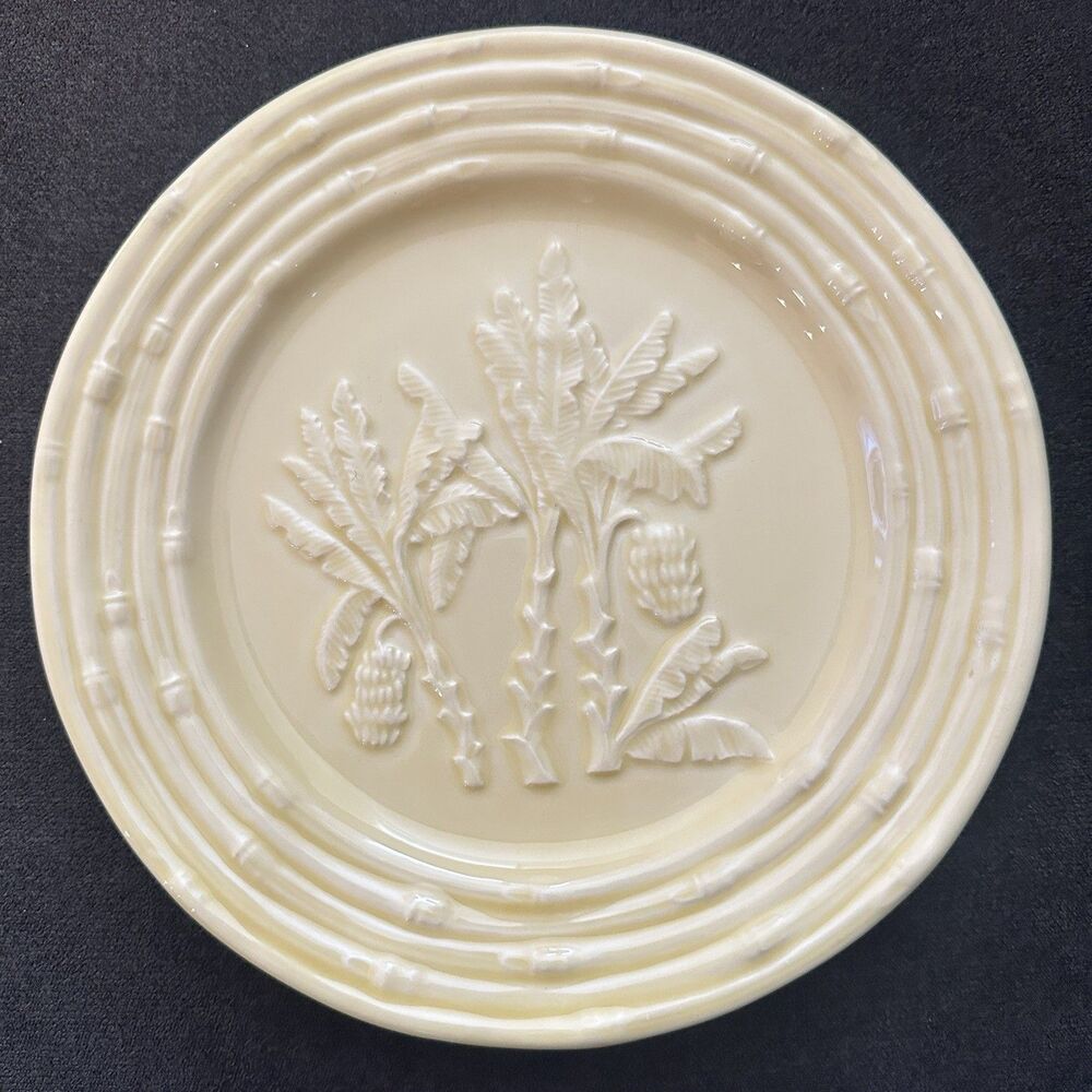 RARE Bordallo Pinheiro Yellow Bamboo Rim Accent Plate Banana Tree Design 8.25”